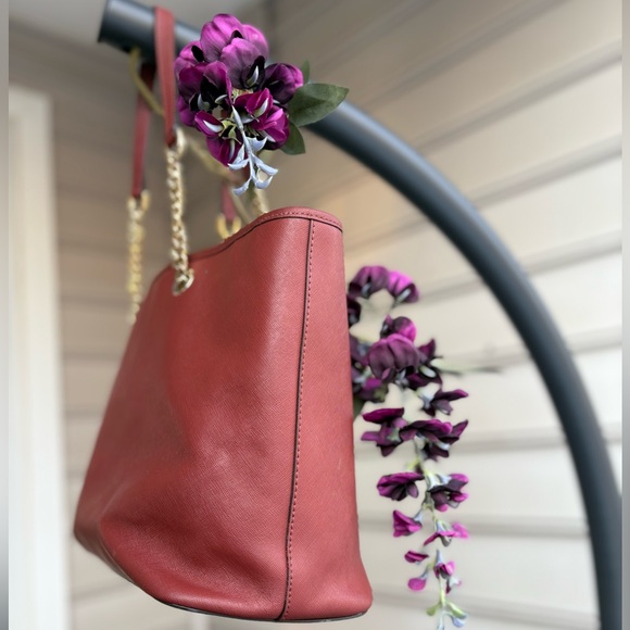 Michael Kors Deep Red Tote with Gold Chain Handles | Like New Condition - Picture 5 of 11